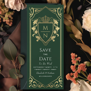 Green Royal Fantasy Monogram Save the Date Invitation