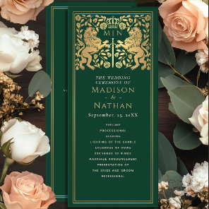 Green Royal Lion Medieval Sword Wedding Program