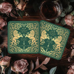 Green Royal Lion Medieval Sword Wedding Square Paper Coaster<br><div class="desc">Add royal charm to your tablescape! These custom wedding coasters feature a majestic lion and floral design with your names and monogram, all in luxurious gold against a green background. Perfect for a medieval fantasy celebration with timeless elegance! The gold featured on this item is NOT real foil and is...</div>