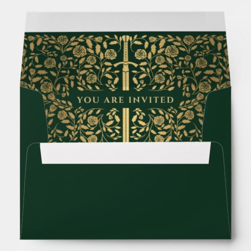 Green Royal Medieval Gold Sword Wedding Envelope