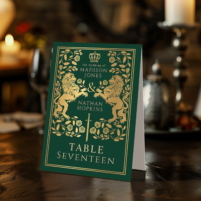 Green Royal Medieval Lion Wedding  Table Tent (Creator Uploaded)