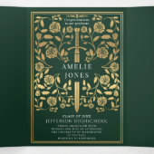 Green Royal Medieval Sword Photo Graduation Party  Tri-Fold Invitation (Inside Middle)