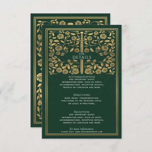 Green Royal Medieval Sword Wedding Details  Enclosure Card