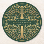 Green Royal Medieval Sword Wedding Round Paper Coaster at Zazzle