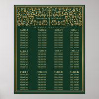Green Royal Medieval Sword Wedding Seating Chart