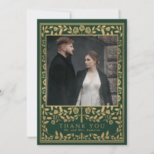 Green Royal Medieval Sword Wedding  Thank You Card
