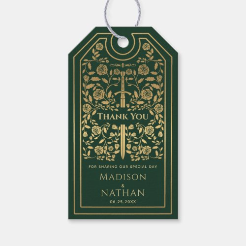 Green Royal Medieval Sword Wedding Thank You  Gift Tags