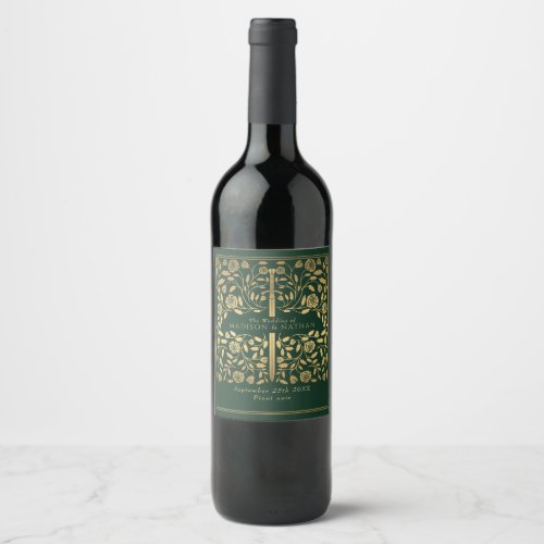 Green Royal Medieval Sword Wedding Wine Label