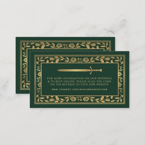Green Royal Sword Wedding Website RSVP QR Code  Enclosure Card