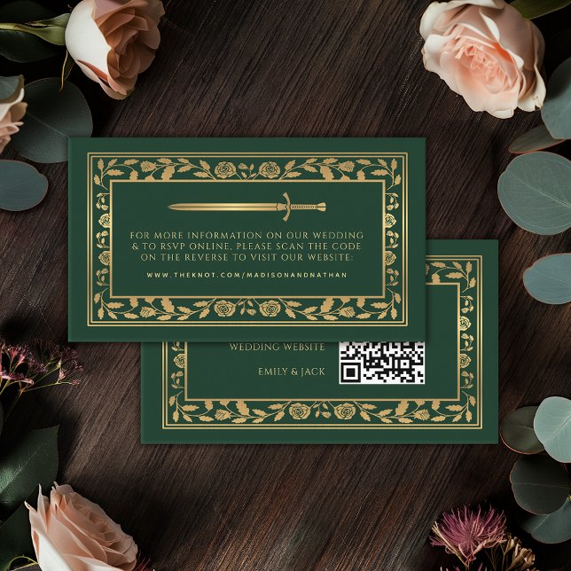 Green Royal Sword Wedding Website RSVP QR Code  Enclosure Card (Creator Uploaded)