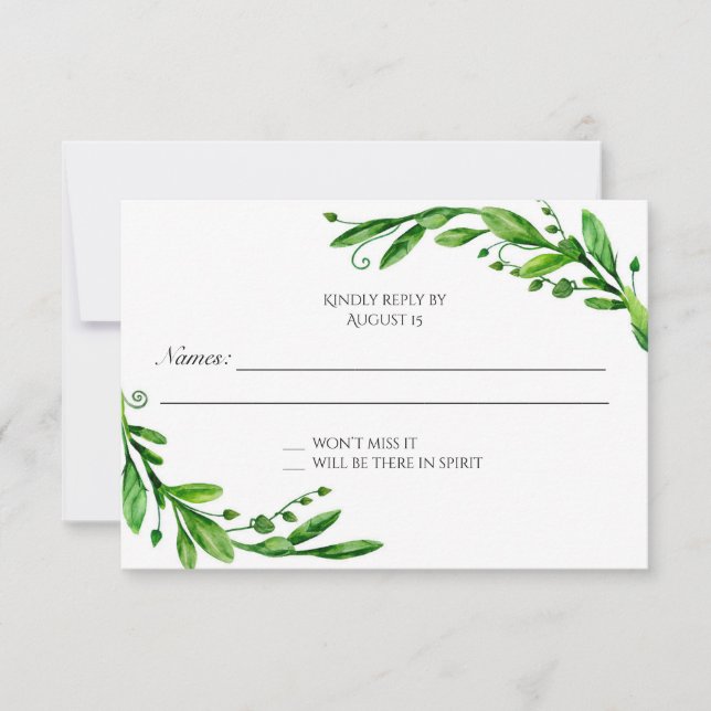 Green rsvp. Greenery response card. Garden wedding (Front)