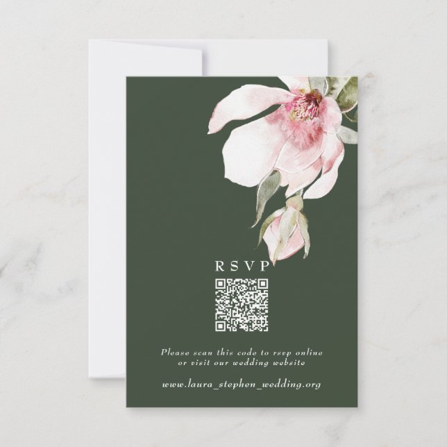 Green RSVP Online QR Code Wedding Website Card (Front)