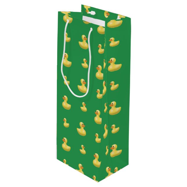 Green rubber duck pattern wine gift bag (Front Angled)