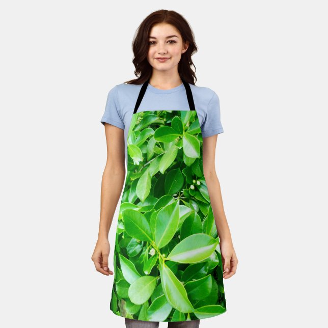 Green Rubber Tree Leaves, Full Print Apron (Worn)
