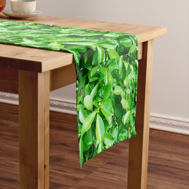 Green Rubber Tree Leaves, Table Runner (In Situ)