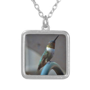 Green Ruby little Hummingbird Silver Plated Necklace