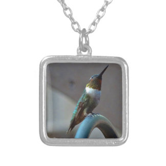 Green Ruby little Hummingbird Silver Plated Necklace