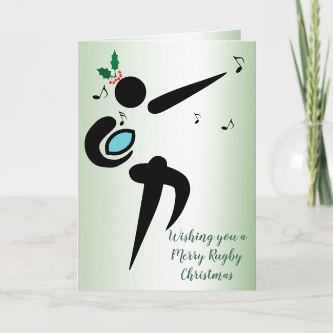 Green Rugby Player Scrum Ball Christmas Card