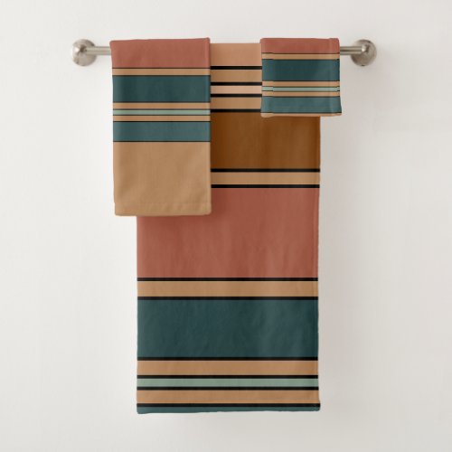 Green Rust and Clay Stripes Bath Towel Set