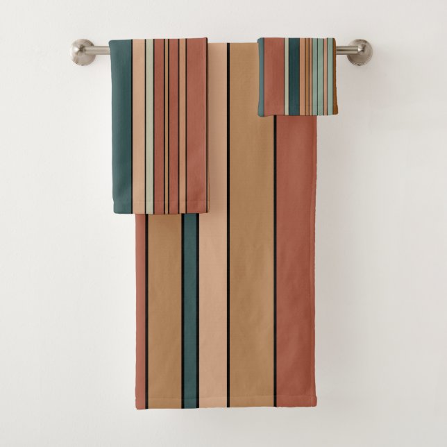 Green Rust and Clay Stripes   Bath Towel Set (Insitu)