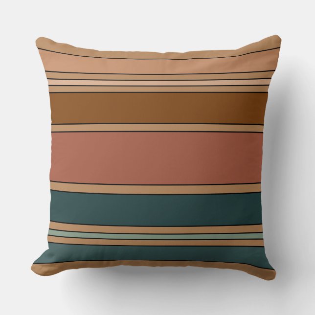 Green Rust and Clay Stripes Throw Pillow (Front)