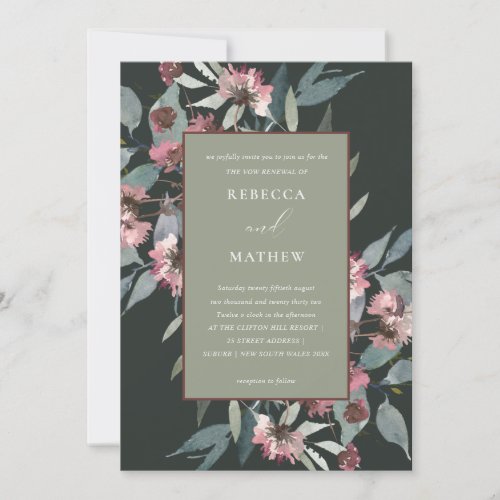 GREEN RUST EUCALYPTUS FLORAL VOW RENEWAL INVITE
