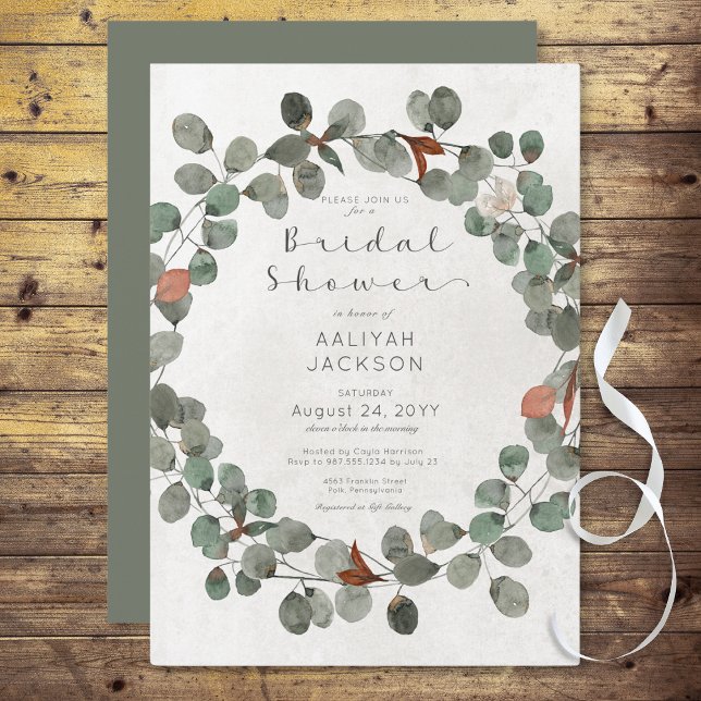Green & Rust Eucalyptus Modern Bridal Shower Invitation (Green & Rust Eucalyptus Modern Bridal Shower Invitation)