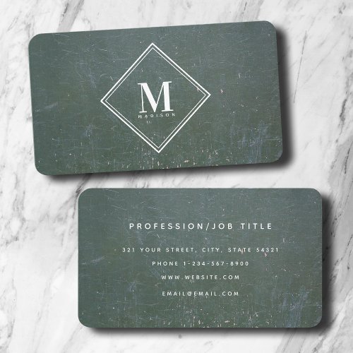 Green Rust Metallic Texture Monogram Initial Business Card