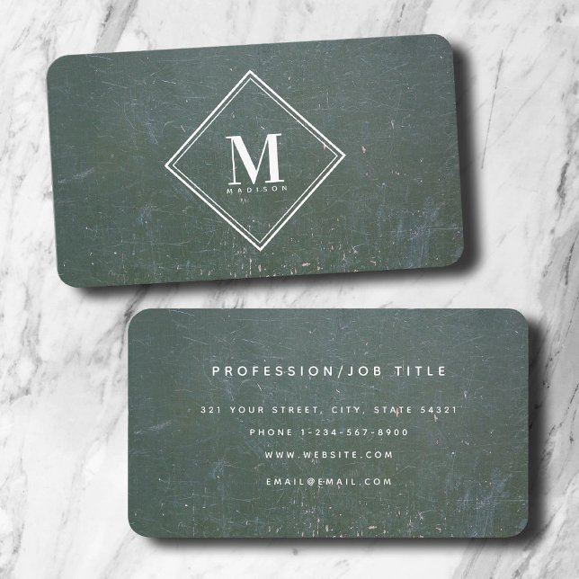 Green Rust Metallic Texture Monogram Initial Business Card (Green Rust Metallic Texture Monogram Initial Business Card)