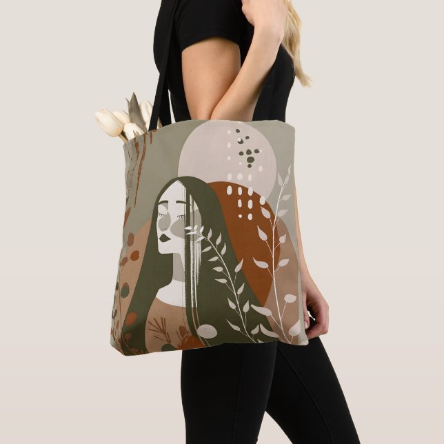 Green Rust Tan Empowering Woman Abstract  Tote Bag (Close Up)