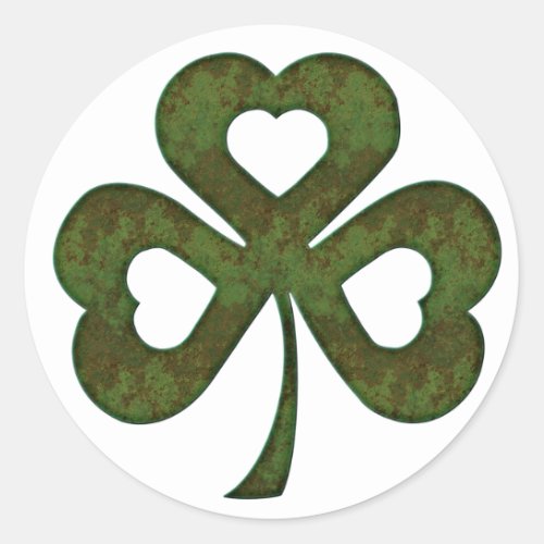 Green Rusted Metal Shamrock Clover Stickers