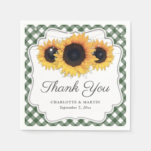 Green Rustic Babys Breath Sunflower Wedding Napkins