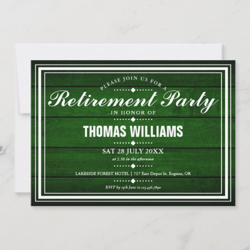 Green Rustic Barn Wood Retirement Party Invitation