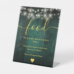 Green Rustic Barn Wood String Lights Food Menu Pedestal Sign