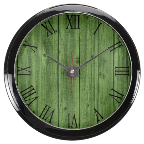 Green Rustic Beautiful Wood Texture Aqua Clock