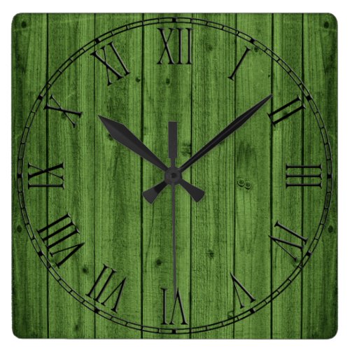 Green Rustic Beautiful Wood Texture Square Wall Clock