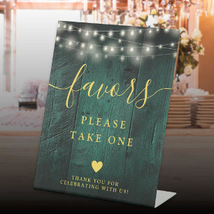 Green Rustic Boho Barn Wood String Lights Favors Pedestal Sign