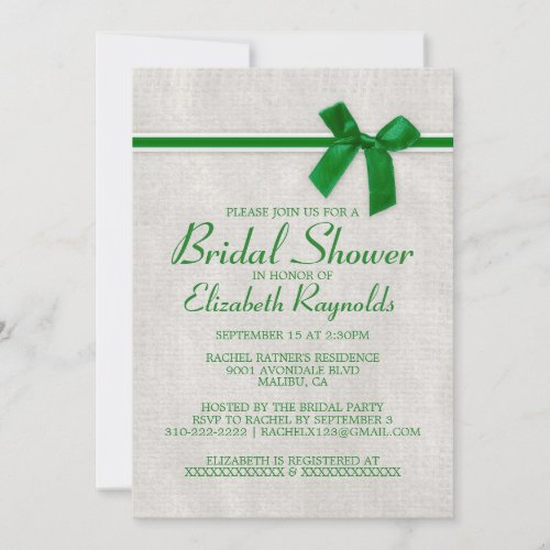 Green Rustic Burlap Bridal Shower Invitations