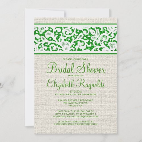 Green Rustic Burlap Linen Bridal Shower Invitation