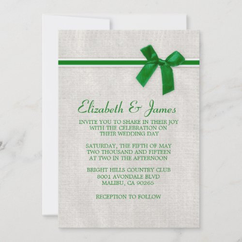 Green Rustic Burlap Wedding Invitations