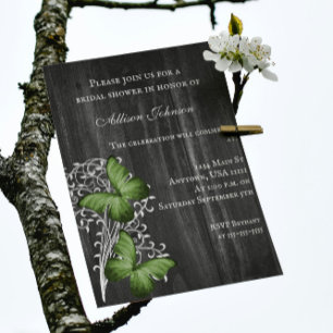 Green Rustic Butterfly Bridal Shower Invite