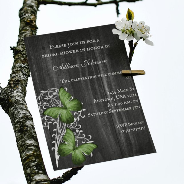 Green Rustic Butterfly Bridal Shower Invite (Green Rustic Butterfly Bridal Shower Invitation)