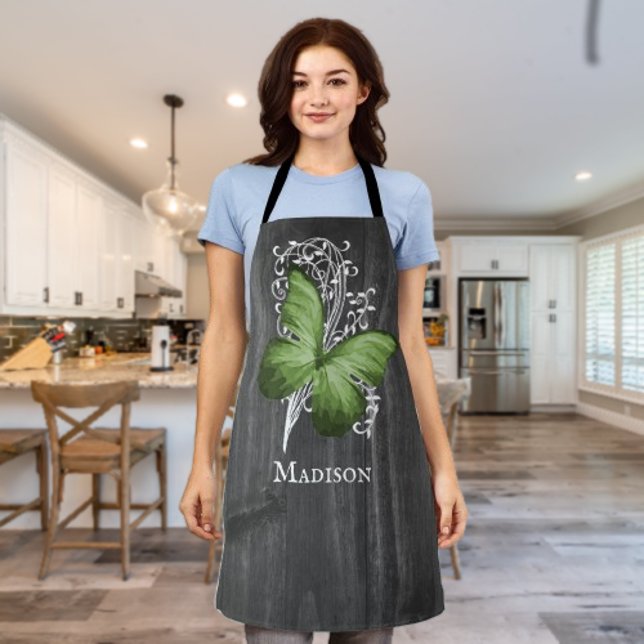 Green Rustic Butterfly Personalized Apron (Green Rustic Butterfly Personalized Apron)