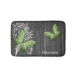 Green Rustic Butterfly Personalized Bath Mat
