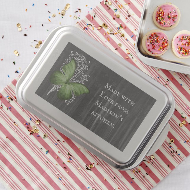 Green Rustic Butterfly Personalized Cake Pan (In Situ)