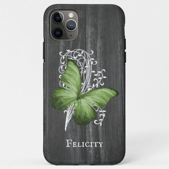 Green Rustic Butterfly Personalized Case-Mate iPhone Case (Back)
