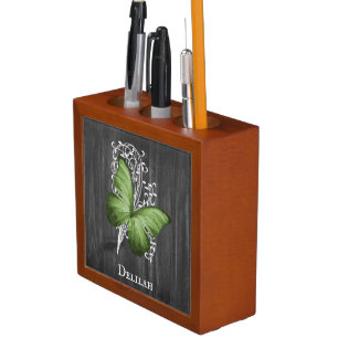 Green Rustic Butterfly Personalized Desk Organizer
