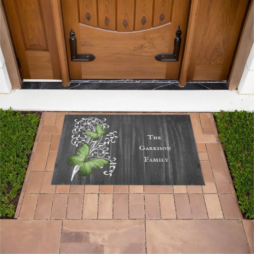 Green Rustic Butterfly Personalized Doormat