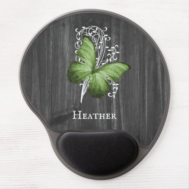Green Rustic Butterfly Personalized Gel Mouse Pad (Front)