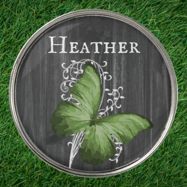 Green Rustic Butterfly Personalized Golf Ball Marker (Green Rustic Butterfly Personalized Golf Ball Marker)